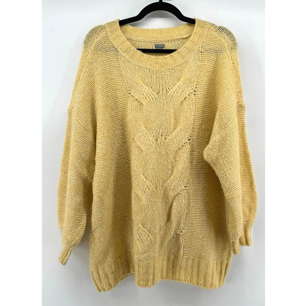Aerie | Oversized Chunky Cable Knit Crewneck Sweater Wool Blend Butter Yellow M